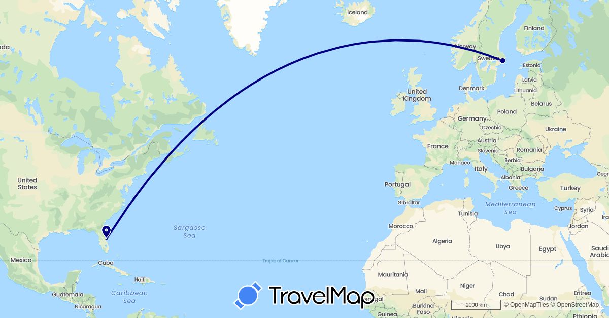TravelMap itinerary: driving in Sweden, United States (Europe, North America)